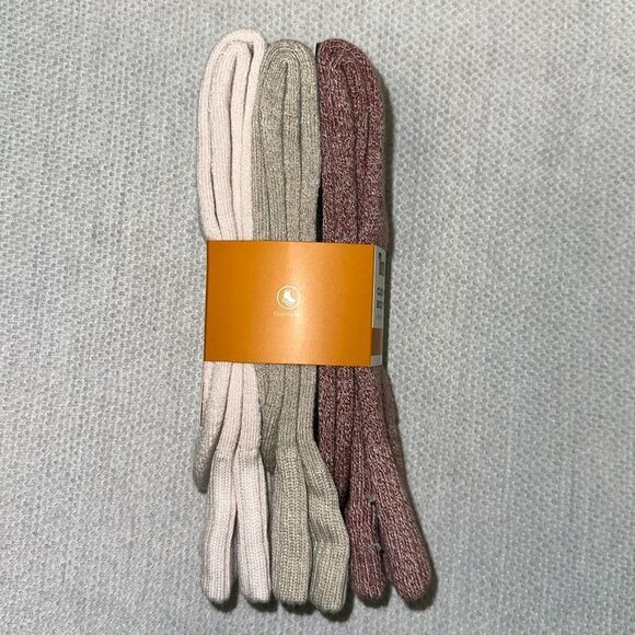 Timberland Beige Heather Burgundy Tan W6.5-9.5 Knit Cushioned Boot Socks 3 Pack - Picture 6 of 10